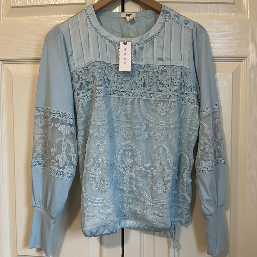 NWT Anthropologie sky blue lace top